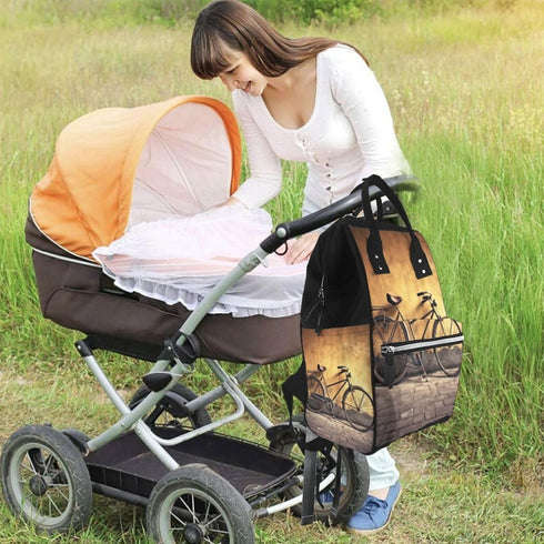 HCBPWVQA Backpack Daypacks Backpack Mommy Old Bicycle Diaper Bag with Changing Pad and Pacifier Holder, Multifunction