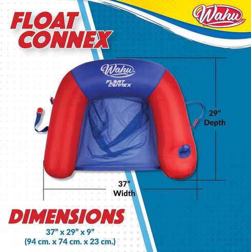8+, WAHU Float Connex Aqua Pool Seat with Connex Clips, Cupholder, and Inflate Valve, Inflatable Pool Float Chair