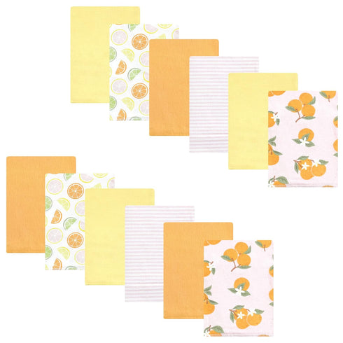 Hudson Baby Unisex Cotton Flannel Burp Cloths Bundle - Citrus Orange, One Size