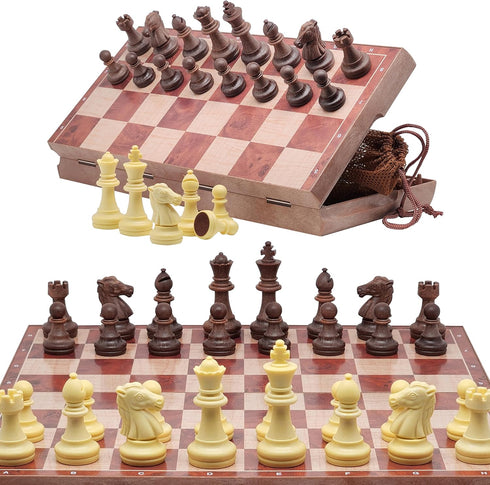 Magnetic Portable Travel Chess Set, 12" x 12" Foldable Chess Board Game with Storage Bags for Chess Pieces