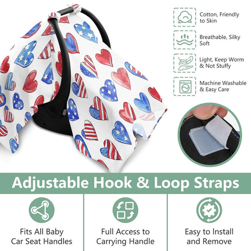 Mazeann American Flag Heart Pattern Car Seat Cover Baby Breathable Soft Infant Carseat Covers Canopies Babies Carrier