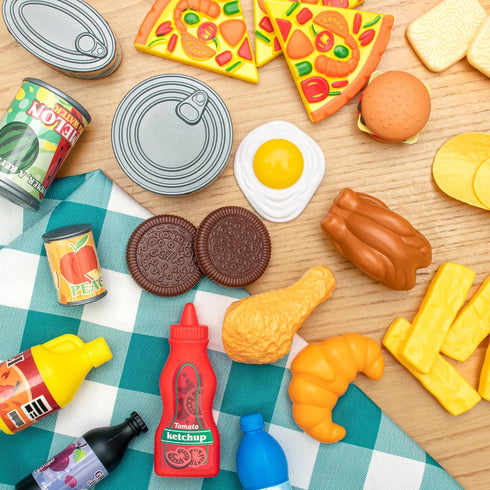 55 Set 1-3 4-8, Pcs Grocery Store Pretend Play Food with Shopping Basket for Kids Toddlers Kids Play Kitchen