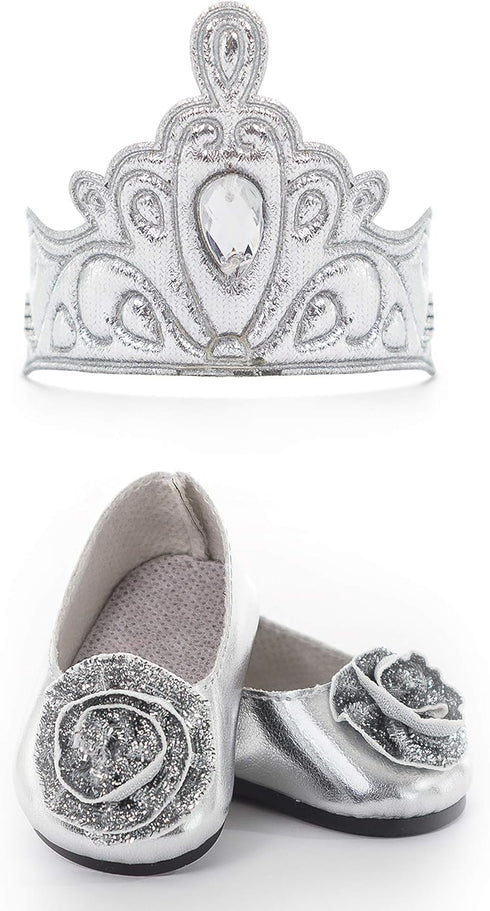 Little Adventures Doll Dress Shoes & Crown Accessory Set, Silver, Doll Not Included
