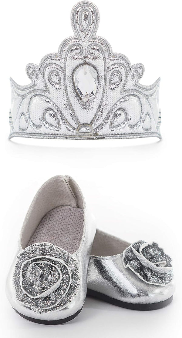 Little Adventures Doll Dress Shoes & Crown Accessory Set, Silver, Doll Not Included