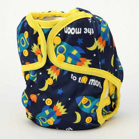 Gusset One Size Cloth Diaper Cover Snap with Double (Rocket)