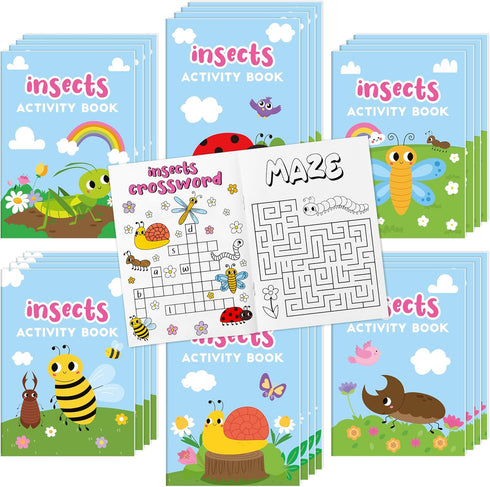 Spring Activity Books for Kids -24Pcs Insect Mini Games Coloring Book Set