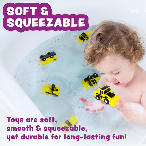 6 Pack Tub Works Construction Trucks Mold Free Bath Toys, | Sealed, No Hole Bath Toys Design Keeps Moisture Out | Soft