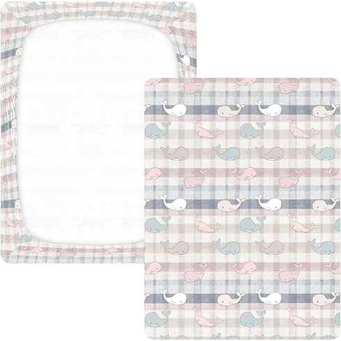 miaozhen 1 Pack 52x28 Cotton Baby Crib Sheets Soft Breathable Manga Whale Plaid Offwhite Toddler Mattresses for Nursery