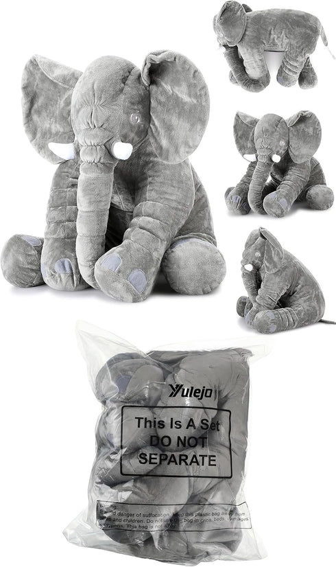 Giant Stuffed Elephant Plush Toy - Huge Soft Gray Elephant Doll for Kids, Girlfriend, Home Decor (15.7 Inch)