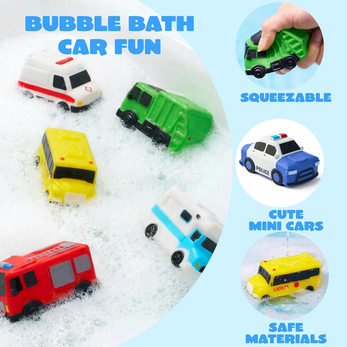 6 JOYIN Pcs Car Bath Toys, No-Hole Sealed Bathtub Toys for Kids, Soft & Non-Toxic Water Vehicles, Squeezable & Floating
