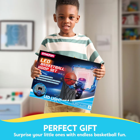 SYNCFUN Mini Basketball Hoop for Kids - Light Up Over The Door Toy with Scoreboard & 4 Balls, Birthday Gift
