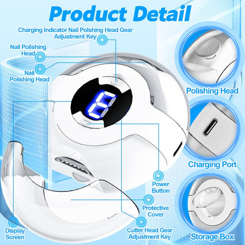 JUNZUP 2-in-1 Trimmer 3 Electric Nail Clipper, Electric Nail Clippers for Seniors with LED Light, Automatic Nail