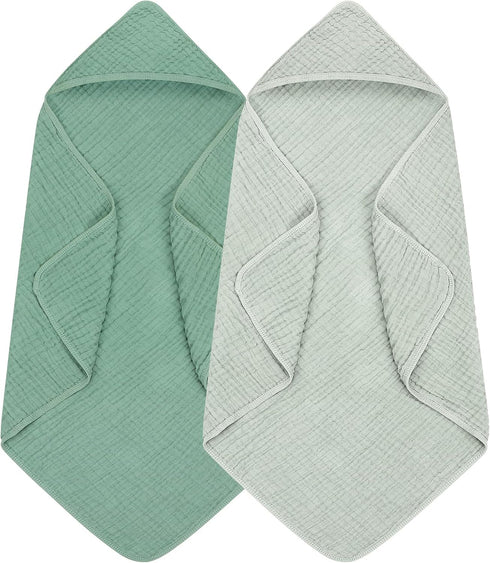 Accmor 2 Pack Hooded Baby Towels, 100% Muslin Cotton Bath Towel for