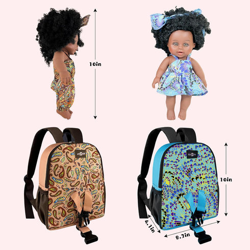 Nice2you 2 Pack Backpack 10in 2 4 5 Black Baby Doll in Take Along Carrier, American African Girl Doll for Toddlers