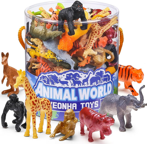 60 Piece Mini Zoo Animal Toy with Gift Box, Realistic Plastic Animal Figures for Sensory Bins, Birthday Gifts