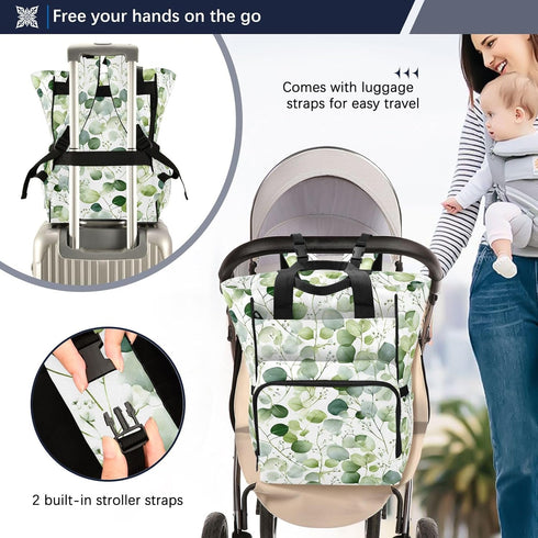 SUABO Backpack Beautiful Leaf Pattern Baby Diaper Bag Large Bag Waterproof Travel Diaper Bags for Moms and Dads