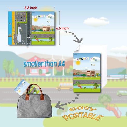 Portable Magnetic Playboard with Cars, Planes, Boats, Airport, Country, Farm Vehicles (39 Pcs)