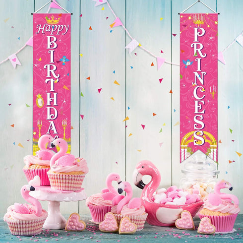 Sumind Princess Birthday Pink Decorations, Royal Door Banner Photo Backdrop for Girl Women Theme Party Baby Shower