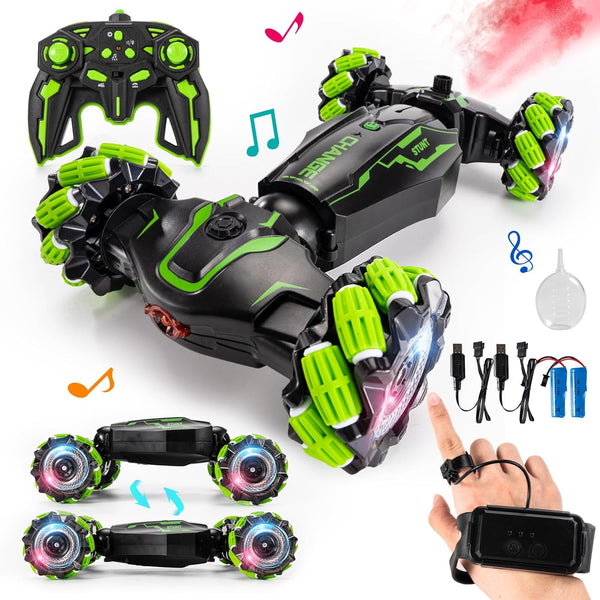 4WD Remote Control Gesture Sensor Car, Hand Controlled Stunt Car, Double-Sided Vehicle 360° Rotation with Light and
