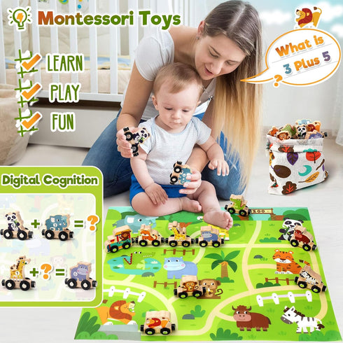 1 2 3 Set 2-3-4 1+ Toys for Year Old Boys Girls, Montessori Toys Magnetic Wooden Train Gifts for Year Old Boy Girl
