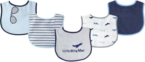 Luvable Friends Baby Cotton Terry Drooler Bibs with PEVA Back, Transportation, One