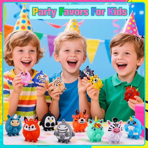 24 ChildFun PCS Party Favors for Kids, Silicone Animal Pop Fidget Toys with Suction, Birthday Gifts for Boy Girls