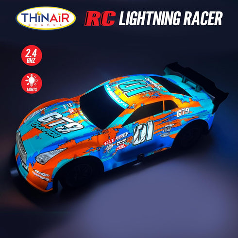 Nature Bound RC Lightning Racer - High-Speed Radio Controlled Race Car, Light Up Chassis, 1:40 Scale, Blue