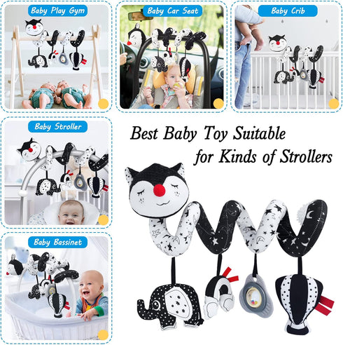 Car Seat Toys for Babies 0-6 Months, Black and White Spiral Carseat Toys for Infant 0-3 Months, High Contrast Baby Toys for 3-6 Months Newborn Toys, Stroller Toys for 0 3 6 9 12 Months Baby Ideal Gift