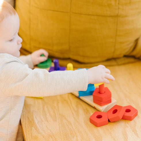 Melissa & Doug Stack and Sort Board - Wooden Educational Toy for age 2+ with 15 Solid Wood Pieces