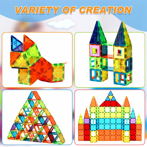 Magnetic Building Tiles for Kids, 64 PCS Educational Stacking Blocks for Boys & Girls, STEM Learning Toys