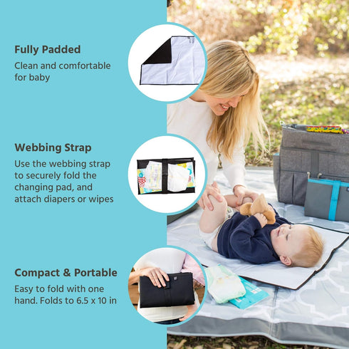 J.L. Childress Full Body Portable Changing Pad - Baby Diaper Changing Pad for Travel - Padded, Waterproof, Foldable - Extra-Large 19" x 30" - Black