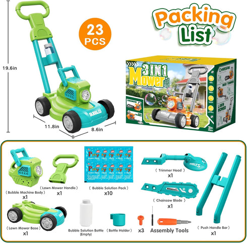 CRATIVWOOD 3-in-1 10 3-8, Summer 3 4 5 6 7 8 Bubble Lawn Mower for Kids, Bubble Machine Blower with Bubble Solution