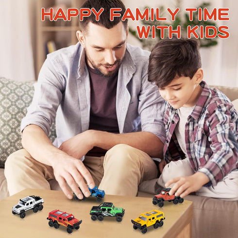 Diecast Toy Trucks 4 Pack, Pull Back Toy Cars with Openable Doors for Boys and Toddlers (Colorful)