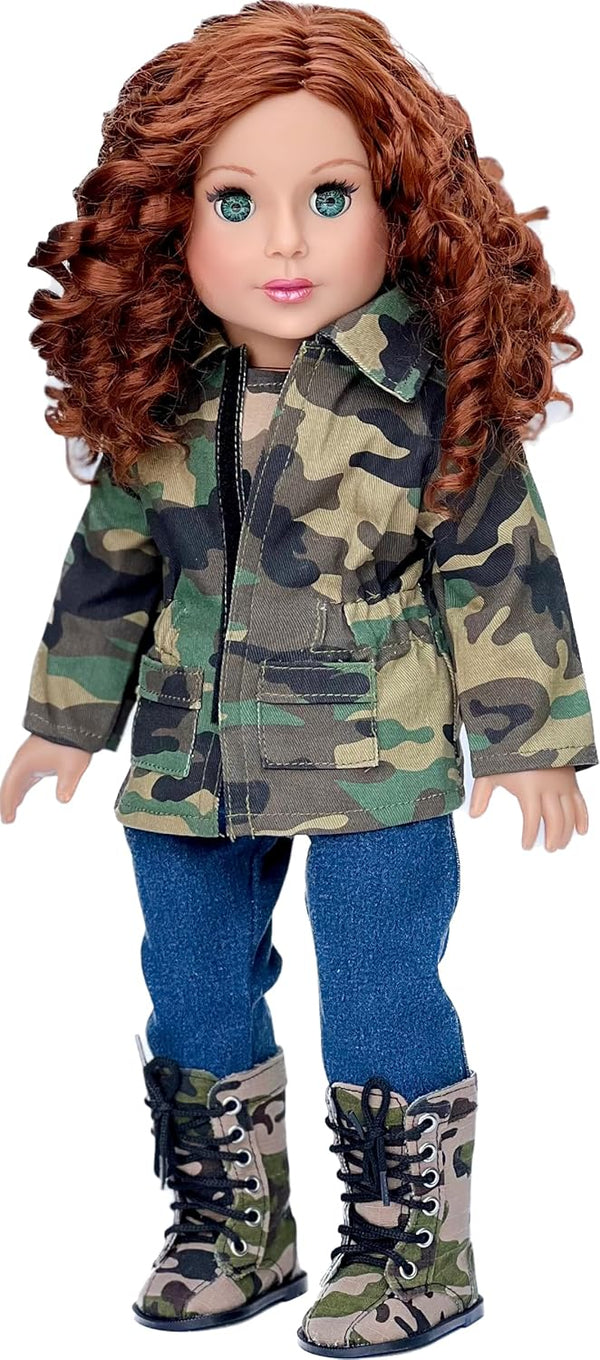 Military Style 18 Inch Doll Clothes - 4 Piece Outfit with Camouflage Jacket, T-Shirt, Jeans and Boots (Dolls Not