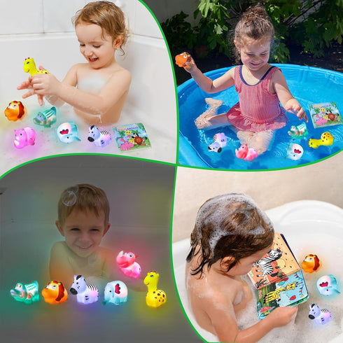 Light Up Bath Toys for Toddlers, No Hole Bath Toys with Bath Book & Organizer, Glow Bath Time Gift for Kids