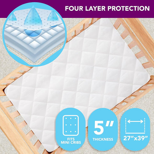 Venneti Crib Mattress Cover - Cotton Waterproof Mattress Protector - Premium Quality Hypoallergenic and Breathable