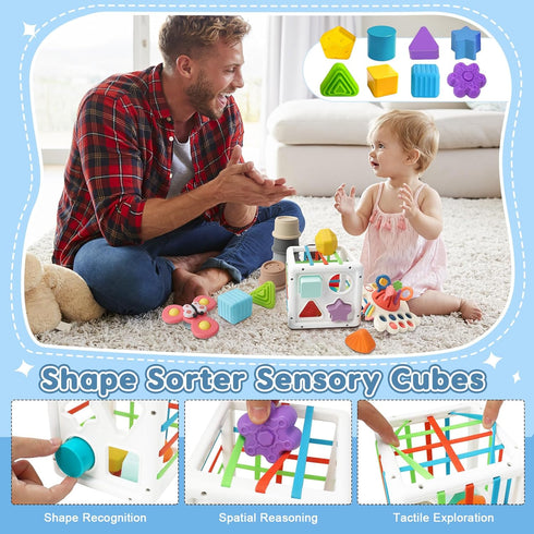 6 1 6-12 1 2 3 in Montessori Toys for Babies Months Up - Incl Pull String Toy, Stacking Cups, Tissue Box, Suction Cup