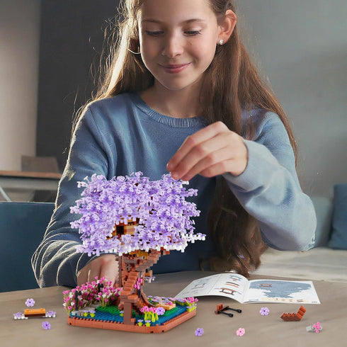 Set, Sets, 14+ (2200PCS) HIGH GODO Cherry Blossom Bonsai Tree Micro Building Japanese Sakura Tree House Model Flowers