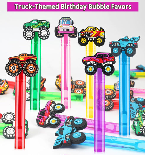 PLOUGVI 24Pcs Truck Bubble Wands for Birthday Party Favors Decorations, Durable Truck Bubble Toys for Kids Pinata
