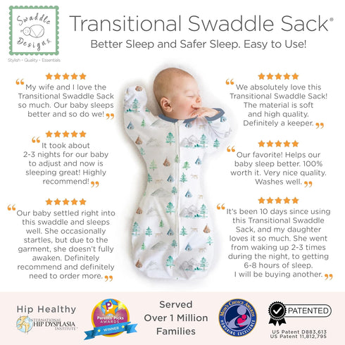 SwaddleDesigns Transitional Swaddle Sack - Arms Up Half-Length Sleeves, Medium, 3-6 Months, Tiny Hedgehogs