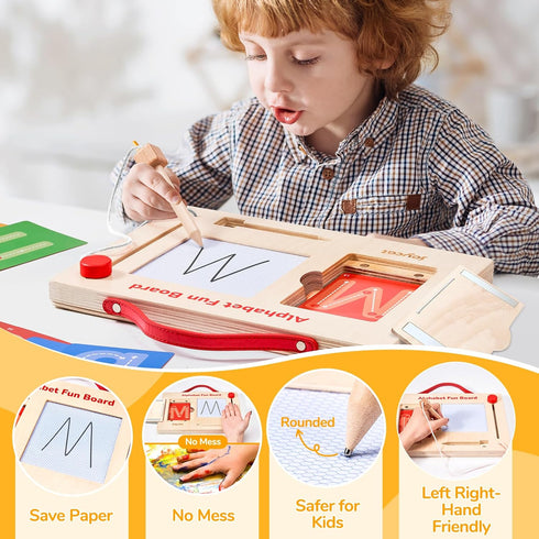 3-5, 36 JoyCat Wooden Letter Tracing Board for Toddlers Magnetic Alphabet & Number Writing Practice Board