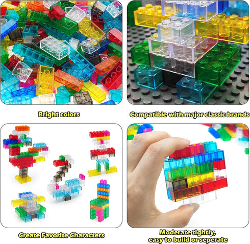 CONVENTEJOY 400 -9 6 Pieces Translucent Building Bricks Colors Crystal-Clear Classic Block Toy Fully Compatible