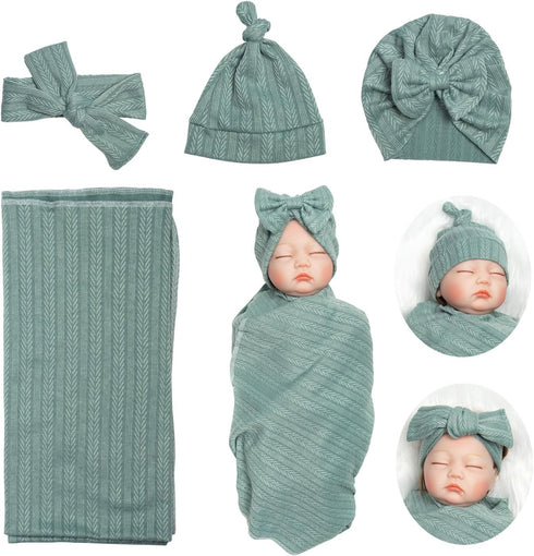 Reborn Baby Dolls Clothes Swaddle Blanket Set, 4 Pieces for 17-22 Inch Dolls, Girl Fake Baby