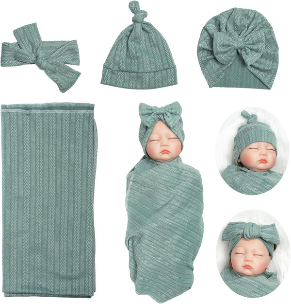 Reborn Baby Dolls Clothes Swaddle Blanket Set, 4 Pieces for 17-22 Inch Dolls, Girl Fake Baby