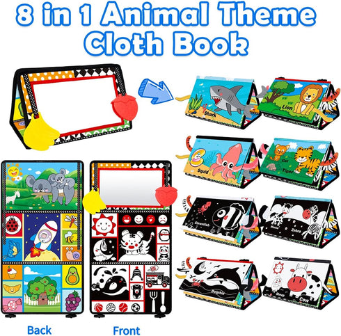 Baby Toys 0-6 Months - Tummy Time Mirror Toys with Cloth Books & Teethers - Montessori Infant Toys for Babies 0 3 6 9 Months - High Contrast Newborn Sensory Toy for Boys Girls Baby Gift