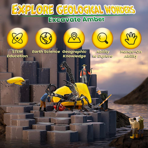 GobiDex Amber Dig Kit, Excavate 6 Insects Specimens, STEM Geographic Educational Bugs Toys for Kids Age 6-12