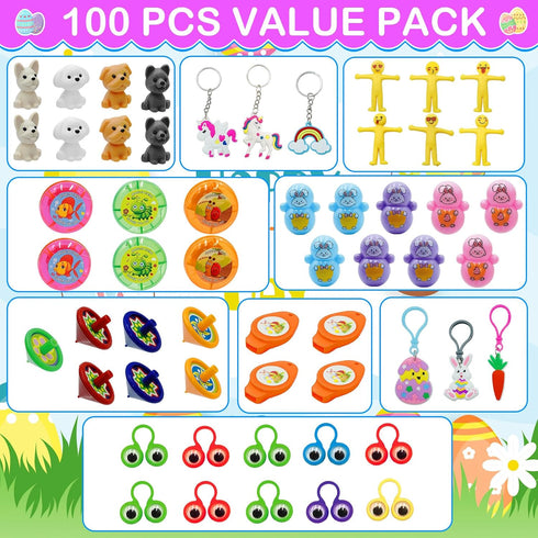 100 6 PCS Prefilled Easter Eggs with Surprise Golden Eggs & Assorted Toys, Plastic Fillers with Toys for Kid Toddler