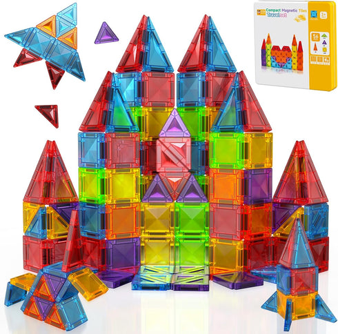 Magnetopia Mini Magnetic Tiles with Iron Box, 56 PCS Travel Magnetic Tiles, STEM
