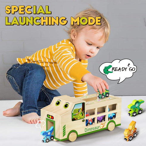 10 Set 2-5 GJZZ Wooden Dinosaur Truck & Magnetic Wooden Dinosaur Train | Montessori STEM Toys for Kids Years | Toddler