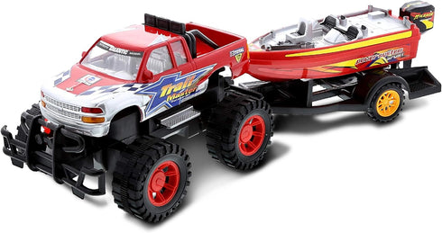 Mozlly Monster Truck Toys Set with Trailer Toy Boat - Friction Powered